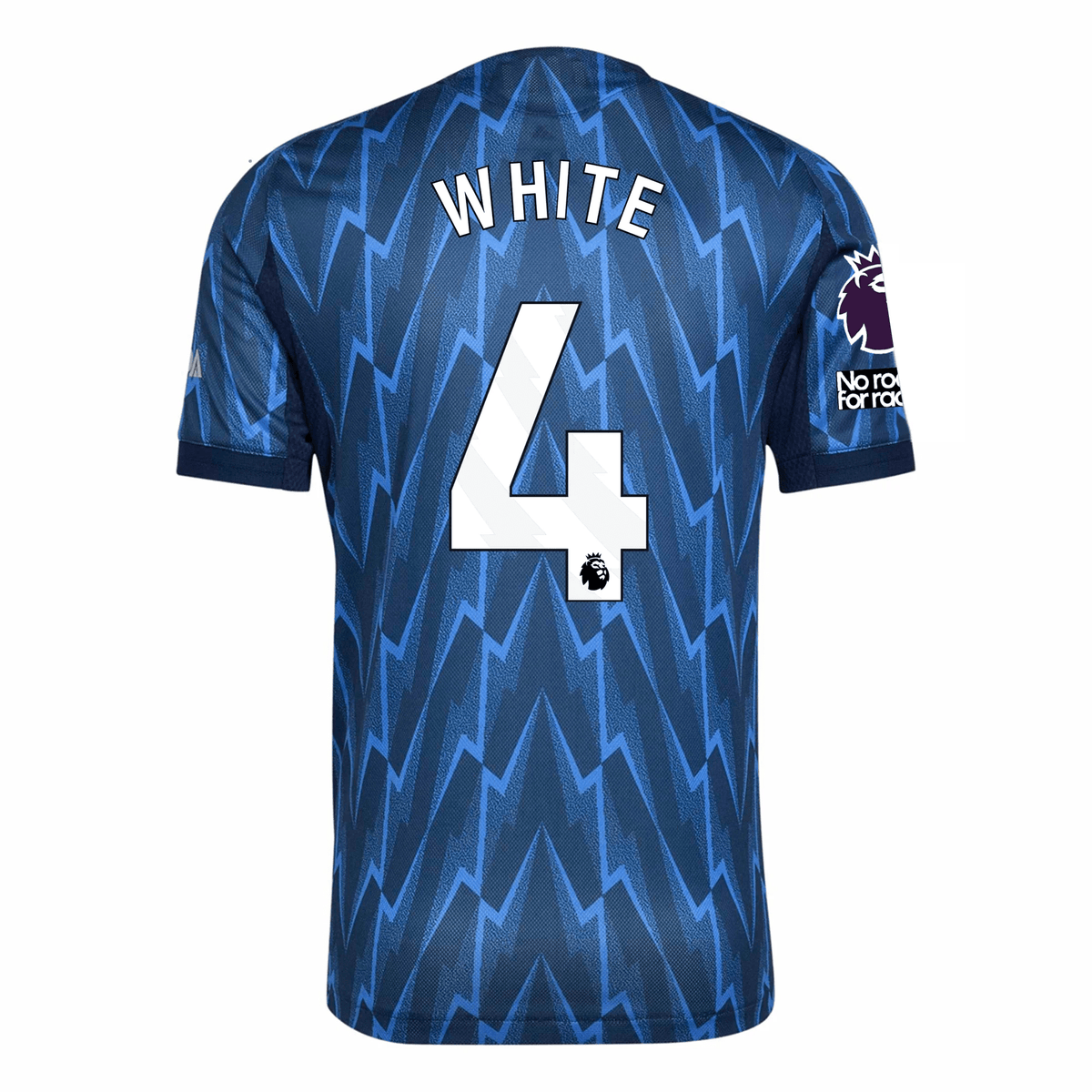adidas Arsenal Authentic Ben White Away Jersey w/ EPL + No Room For Racism 25/26 (Indigo/Silver) | SoccerWearhouse