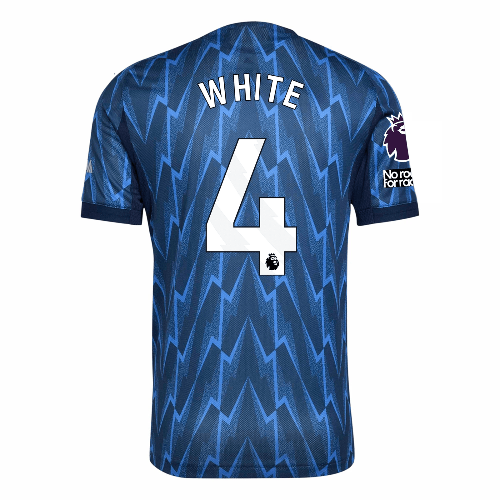 adidas Arsenal Authentic Ben White Away Jersey w/ EPL + No Room For Racism 25/26 (Indigo/Silver) | SoccerWearhouse