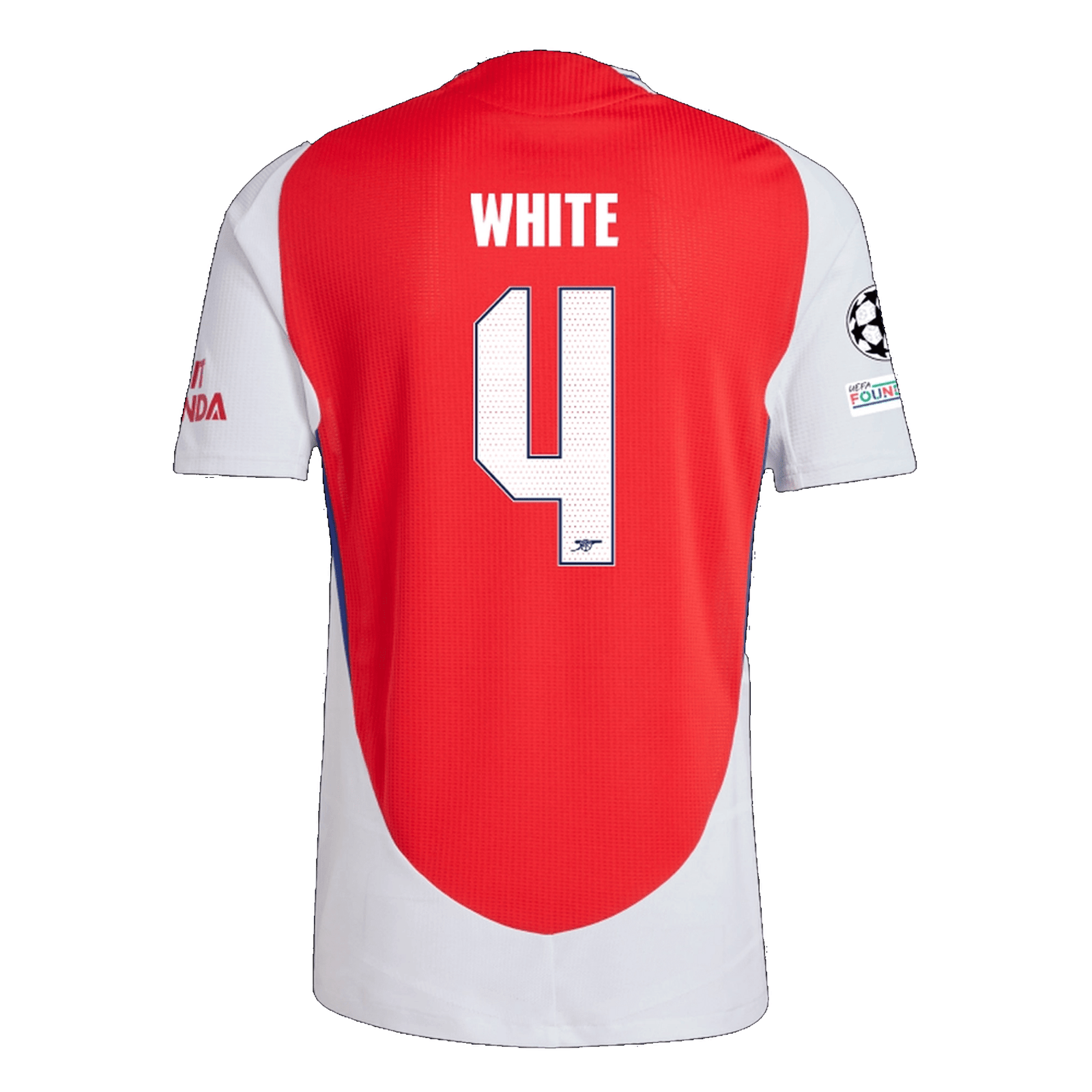adidas Arsenal Authentic Ben White Home Jersey w/ Champions League Patches 24/25 (Better Scarlet/White) | SoccerWearhouse