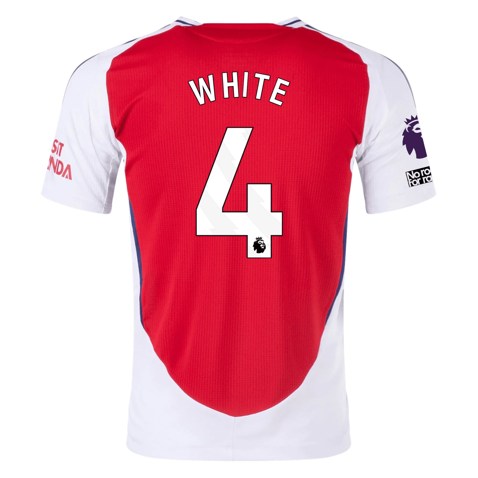 adidas Arsenal Authentic Ben White Home Jersey w/ EPL + No Room For Racism Patches 24/25 (Better Scarlet/White) | SoccerWearhouse