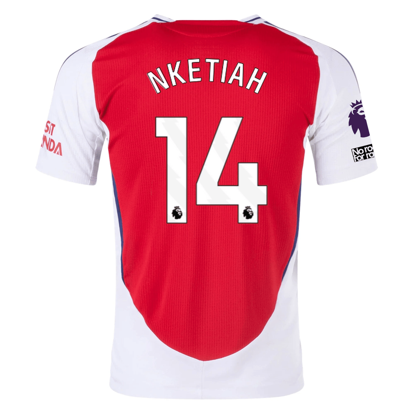 adidas Arsenal Authentic Eddie Nketiah Home Jersey w/ EPL + No Room For Racism Patches 24/25 (Better Scarlet/White) | SoccerWearhouse