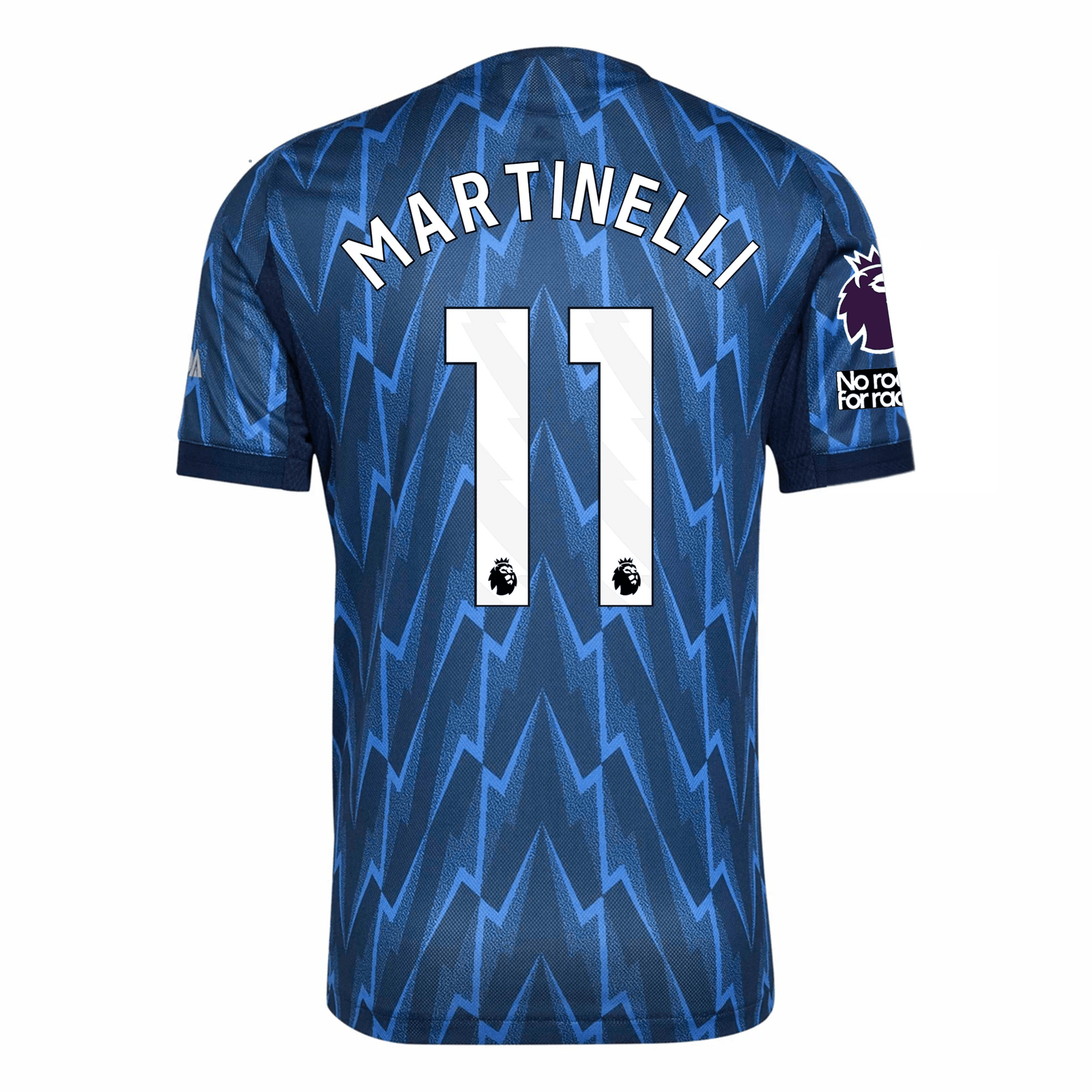 adidas Arsenal Authentic Gabriel Martinelli Away Jersey w/ EPL + No Room For Racism 25/26 (Indigo/Silver) | SoccerWearhouse