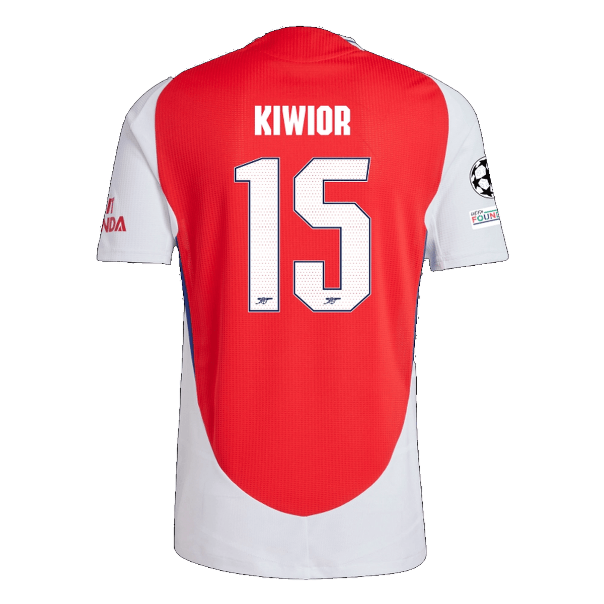adidas Arsenal Authentic Jakub Kiwior Home Jersey w/ Champions League Patches 24/25 (Better Scarlet/White) | SoccerWearhouse