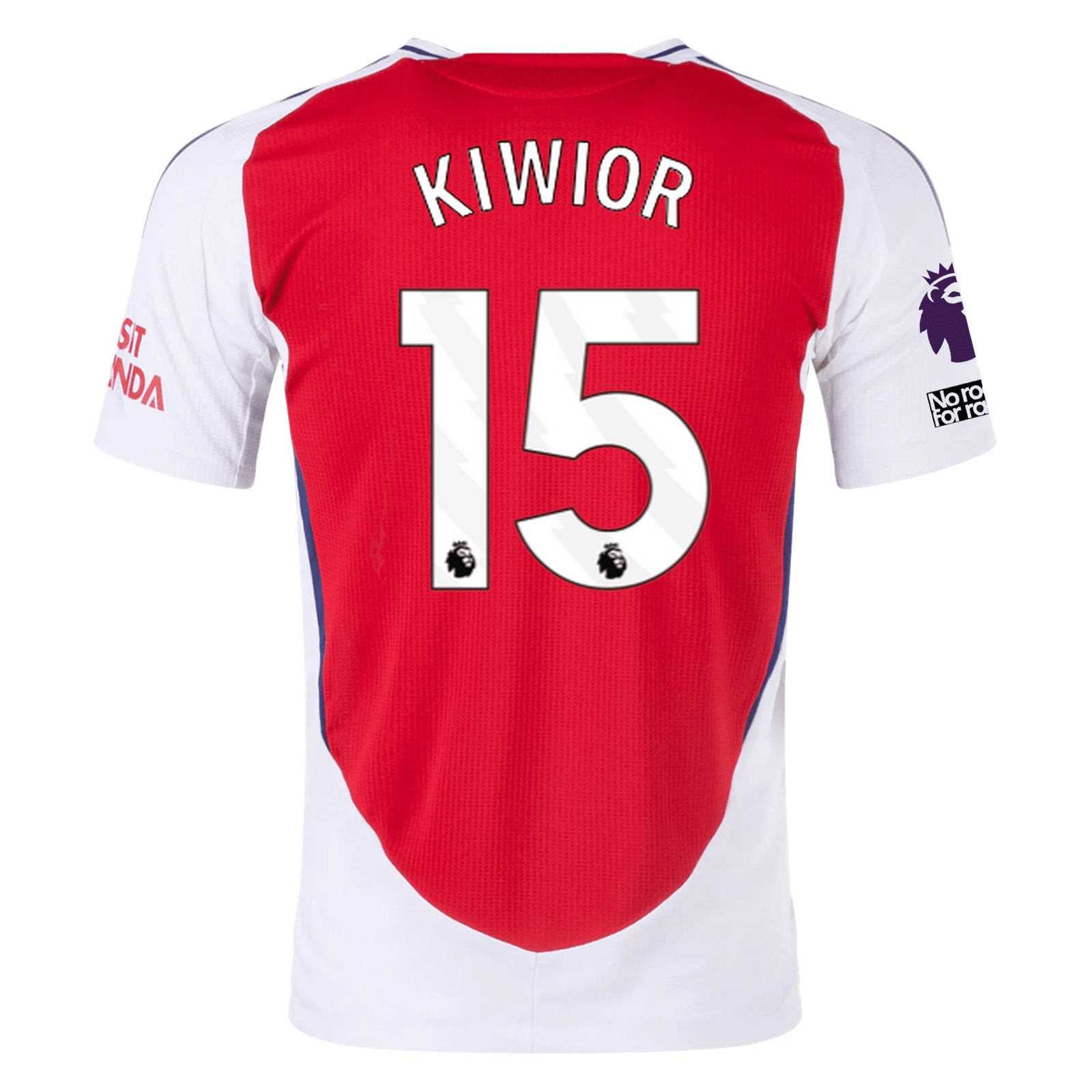 adidas Arsenal Authentic Jakub Kiwior Home Jersey w/ EPL + No Room For Racism Patches 24/25 (Better Scarlet/White) | SoccerWearhouse