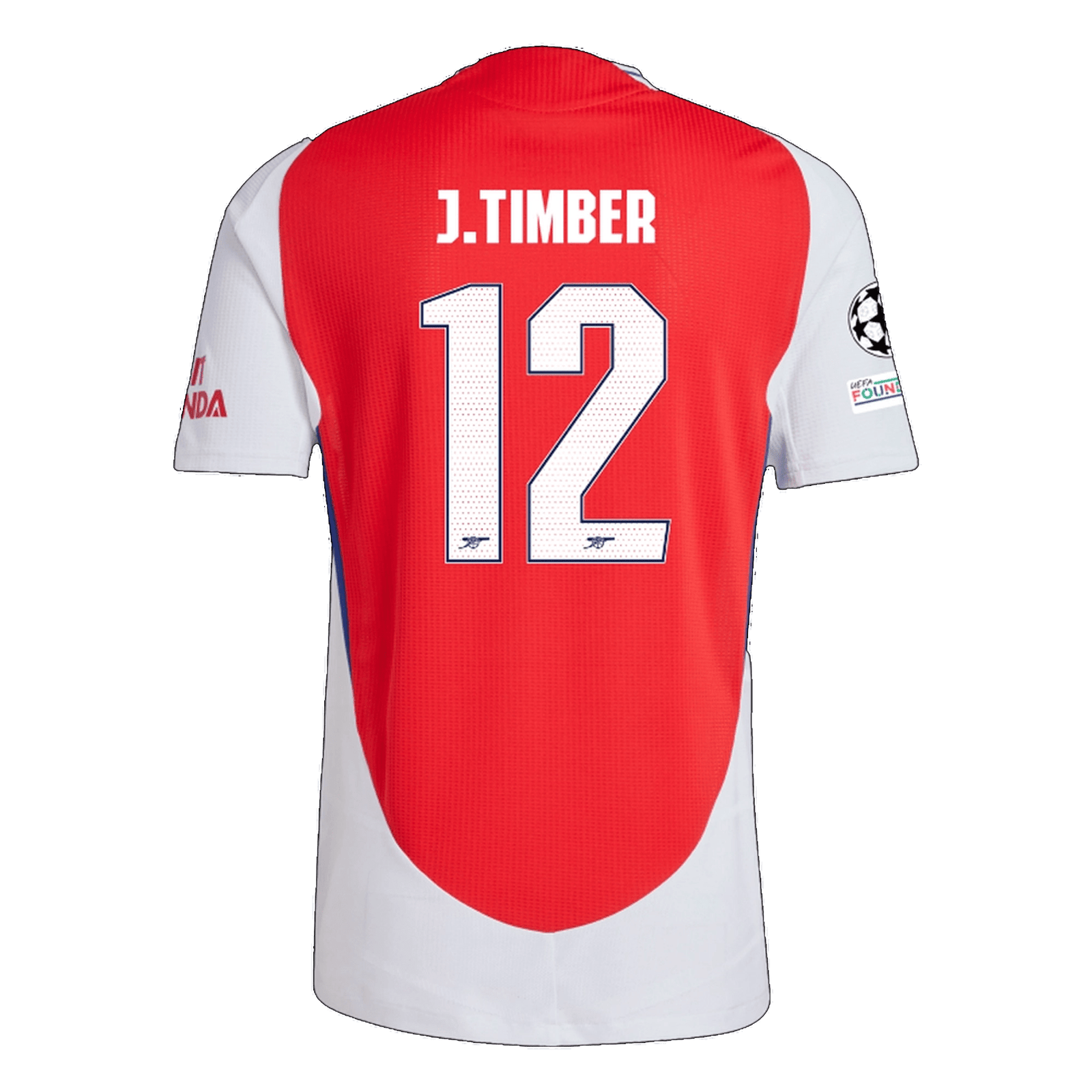 adidas Arsenal Authentic Jurrien Timber Home Jersey w/ Champions League Patches 24/25 (Better Scarlet/White) | SoccerWearhouse