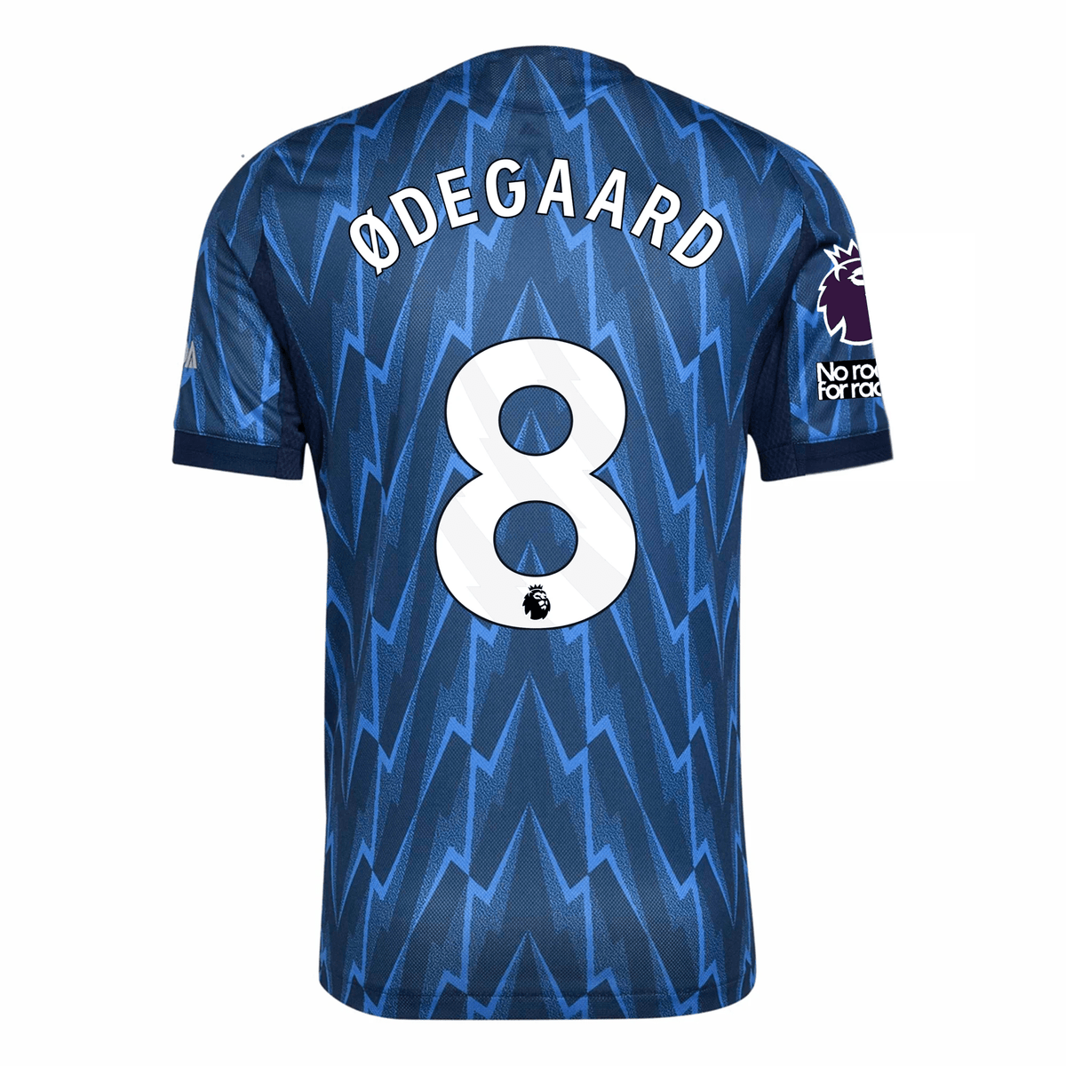 adidas Arsenal Authentic Martin Ødegaard Away Jersey w/ EPL + No Room For Racism 25/26 (Indigo/Silver) | SoccerWearhouse