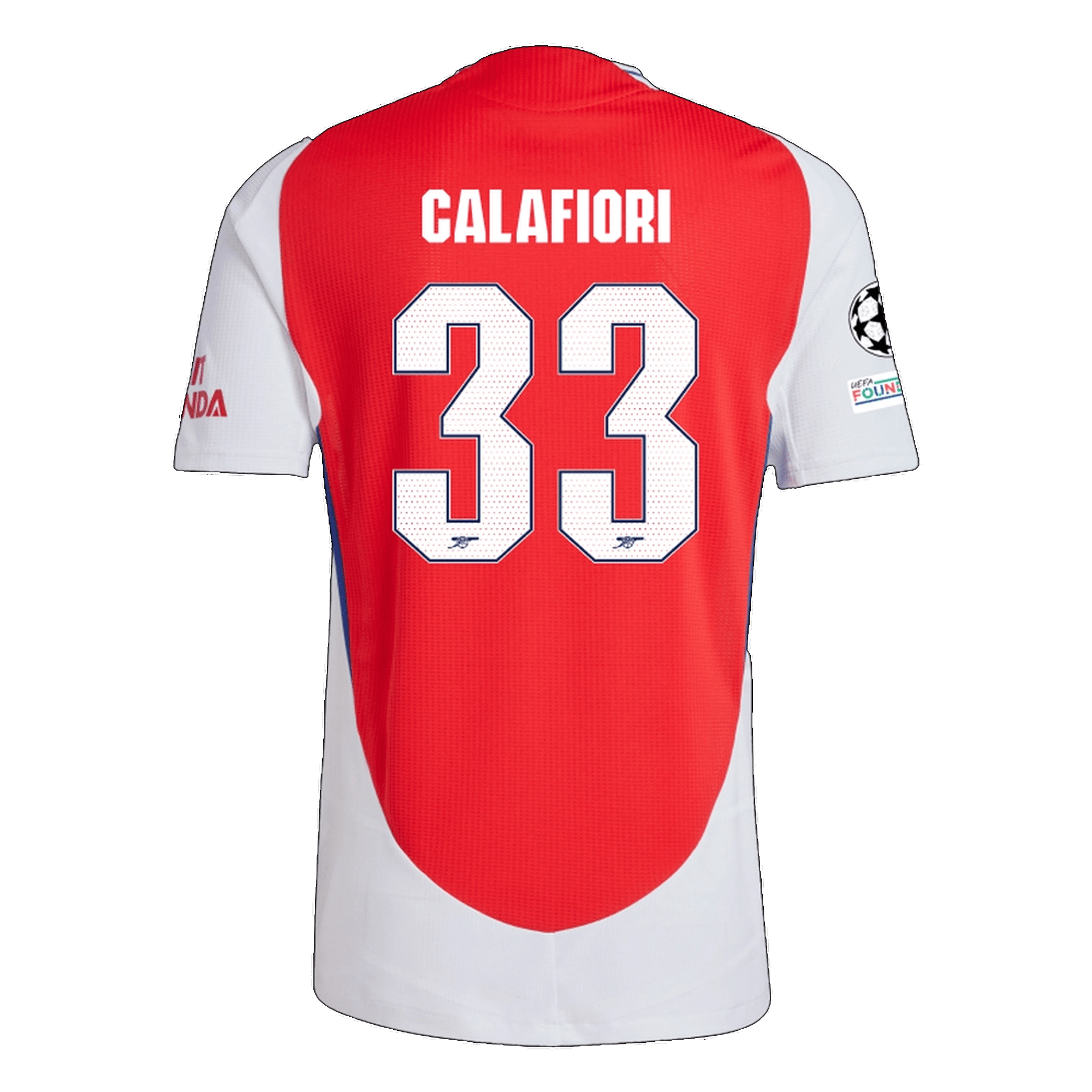 adidas Arsenal Authentic Riccardo Calafiori Home Jersey w/ Champions L