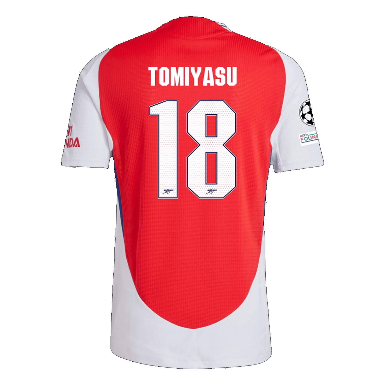 adidas Arsenal Authentic Takehiro Tomiyasu Home Jersey w/ Champions League Patches 24/25 (Better Scarlet/White) | SoccerWearhouse