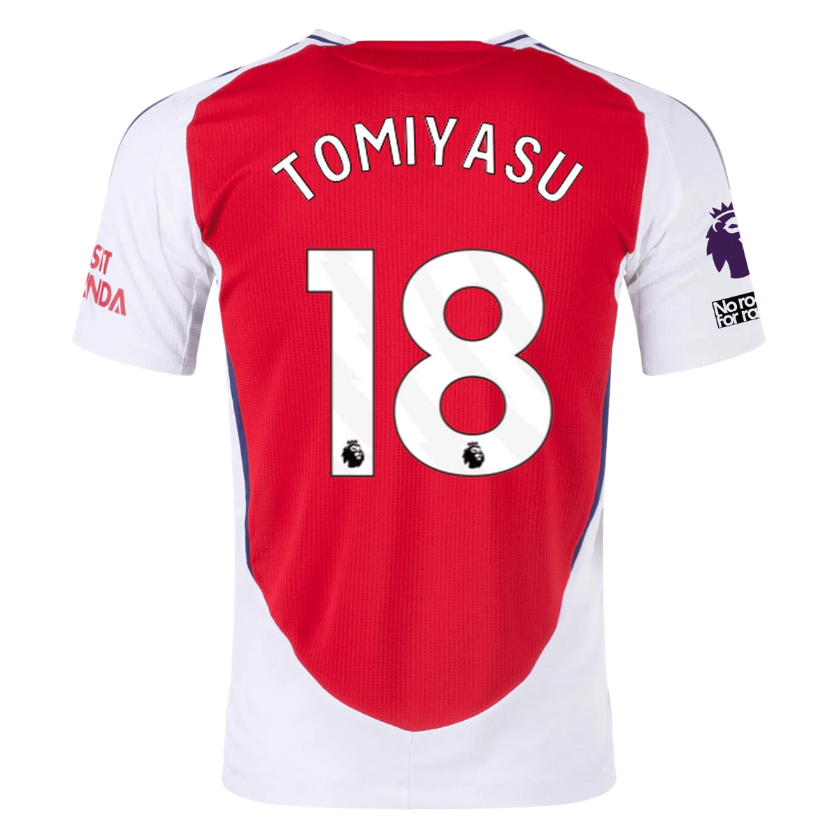 adidas Arsenal Authentic Takehiro Tomiyasu Home Jersey w/ EPL + No Room For Racism Patches 24/25 (Better Scarlet/White) | SoccerWearhouse