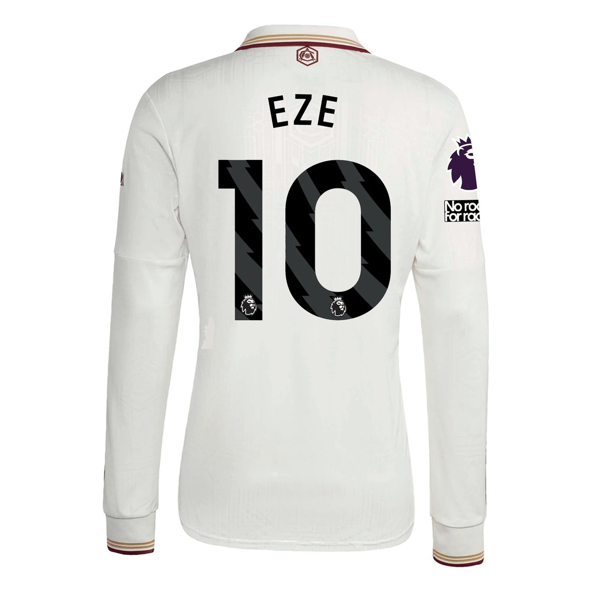 adidas Arsenal Eberechi Eze Third Long Sleeve Jersey w/ EPL + No Room For Racism 25/26 (White/Burgundy) | SoccerWearhouse