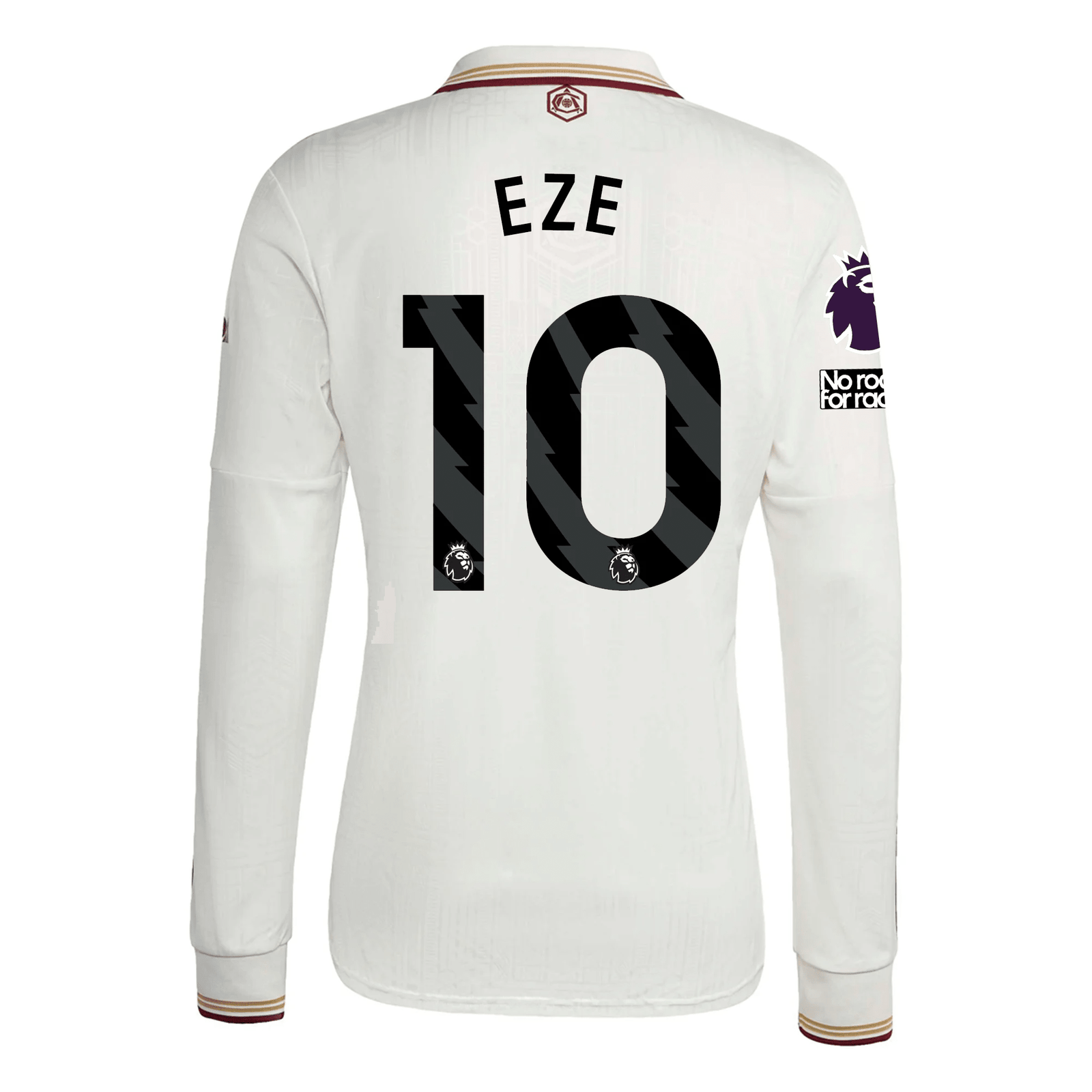 adidas Arsenal Eberechi Eze Third Long Sleeve Jersey w/ EPL + No Room For Racism 25/26 (White/Burgundy) | SoccerWearhouse