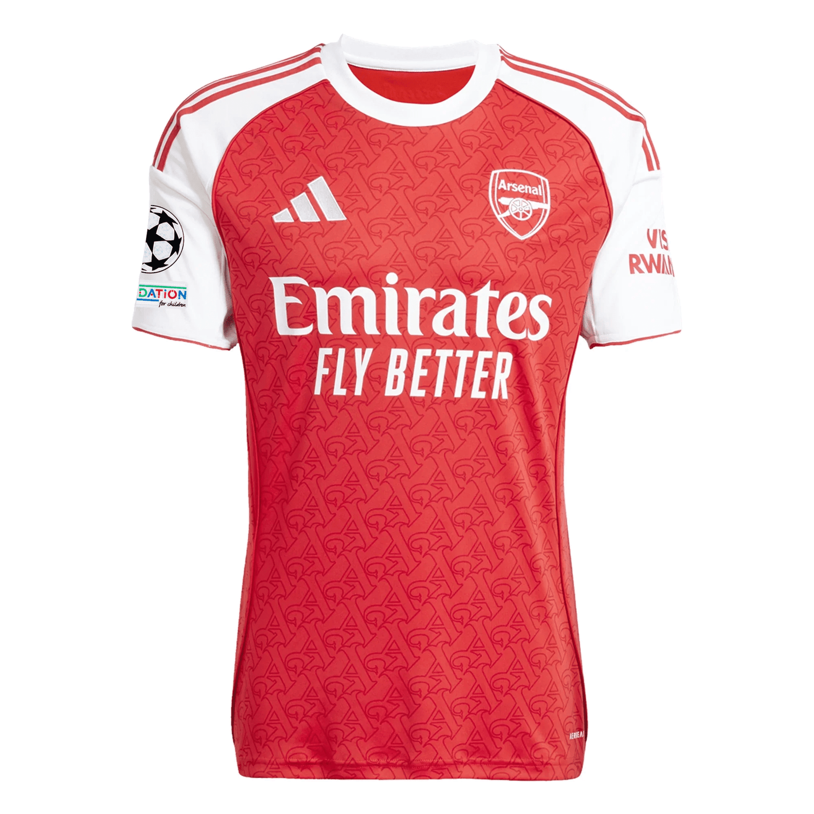 adidas Arsenal Home Jersey w/ Champions League Patches 25/26 (Better Scarlet/White) | SoccerWearhouse