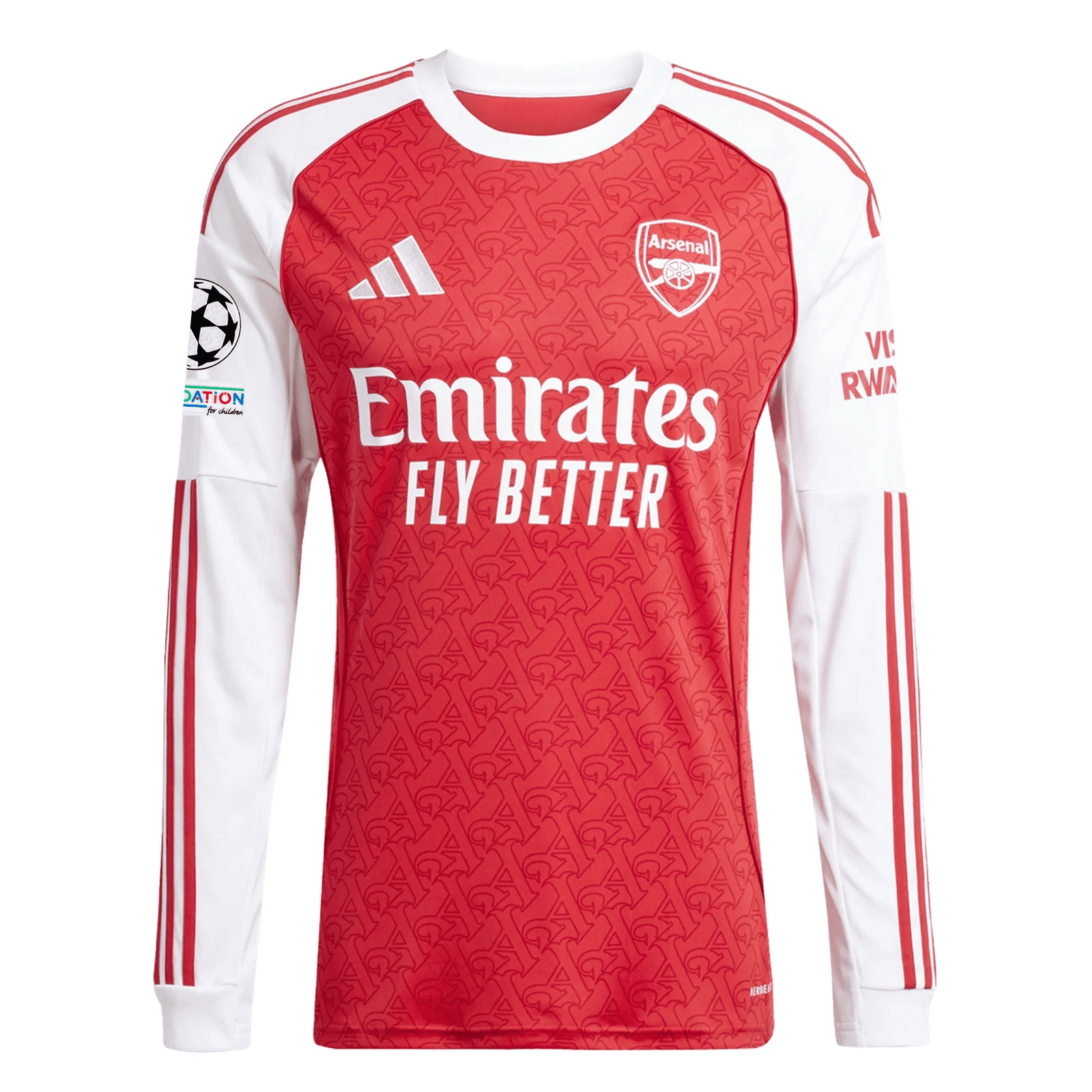 adidas Arsenal Long Sleeve Home Jersey w/ Champions League Patches 25/26 (Better Scarlet/White) | SoccerWearhouse