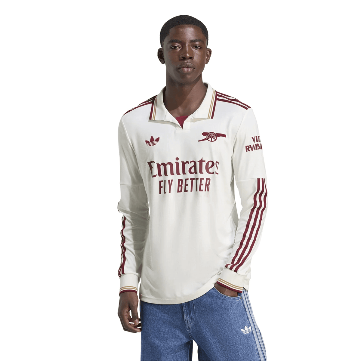 adidas Arsenal Mikel Merino Third Long Sleeve Jersey w/ EPL + No Room For Racism 25/26 (White/Burgundy) | SoccerWearhouse