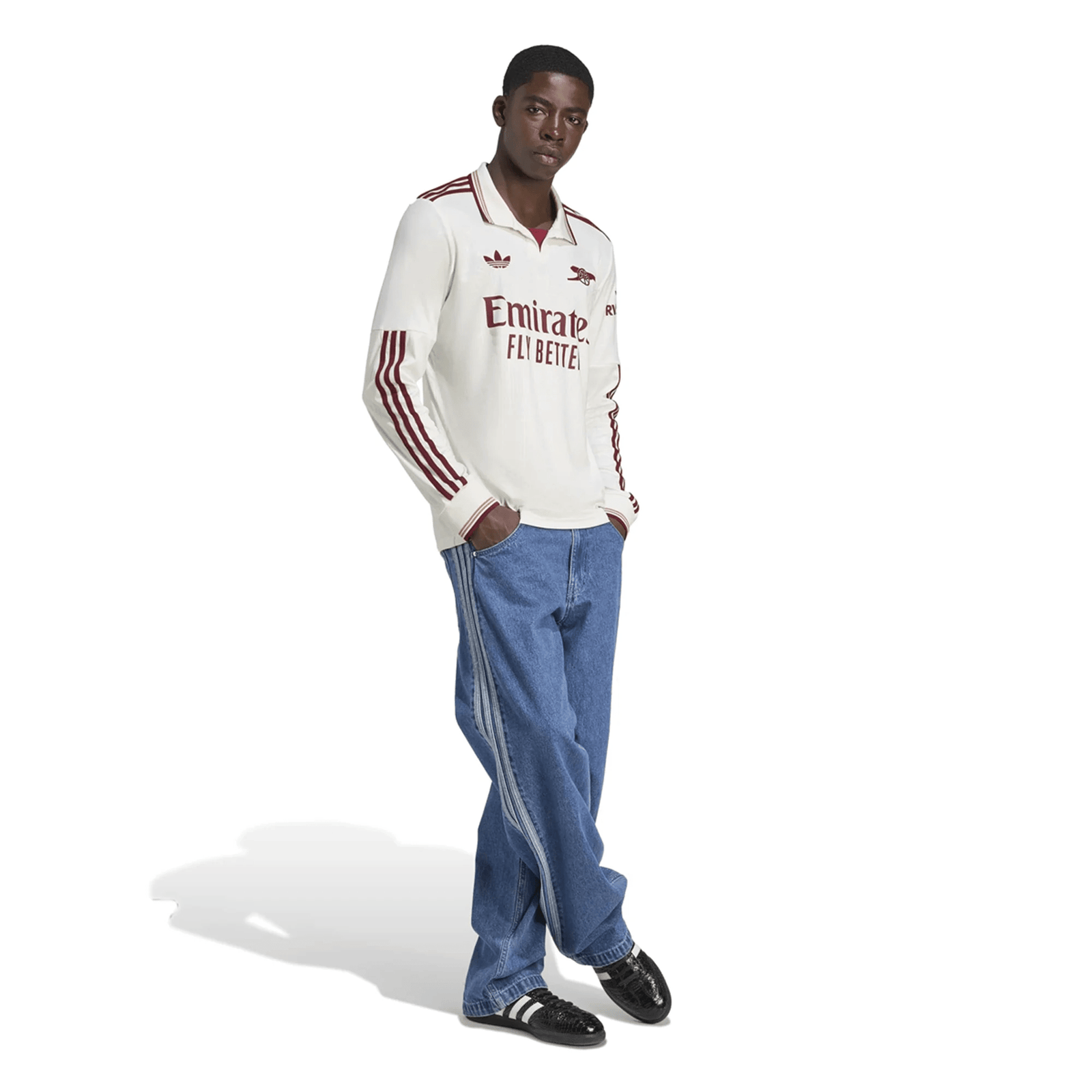 adidas Arsenal Mikel Merino Third Long Sleeve Jersey w/ EPL + No Room For Racism 25/26 (White/Burgundy) | SoccerWearhouse