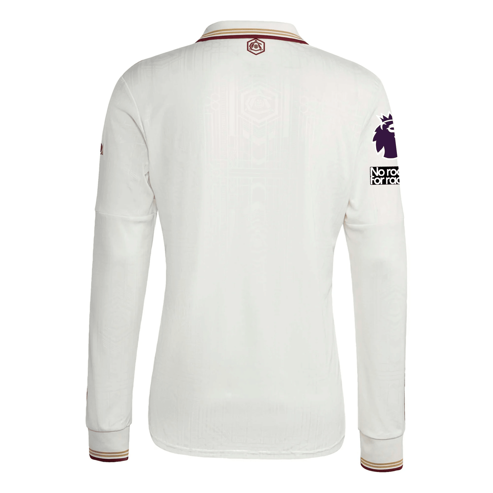 adidas Arsenal Mikel Merino Third Long Sleeve Jersey w/ EPL + No Room For Racism 25/26 (White/Burgundy) | SoccerWearhouse