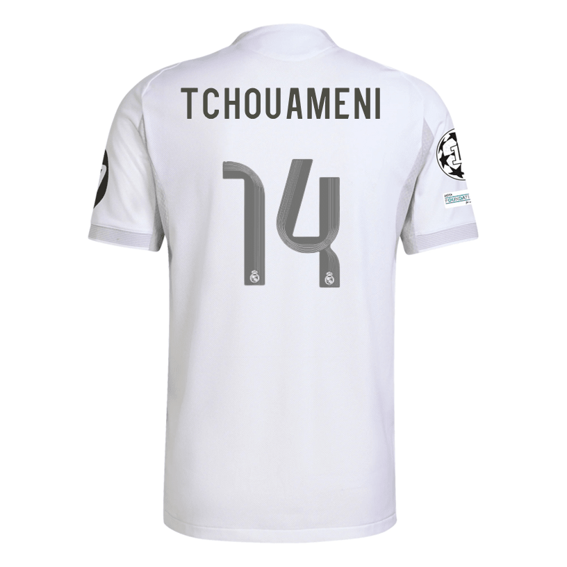 adidas Aurélien Tchouaméni Real Madrid 25/26 Home Jersey w/ Champions League Patches (White) | SoccerWearhouse