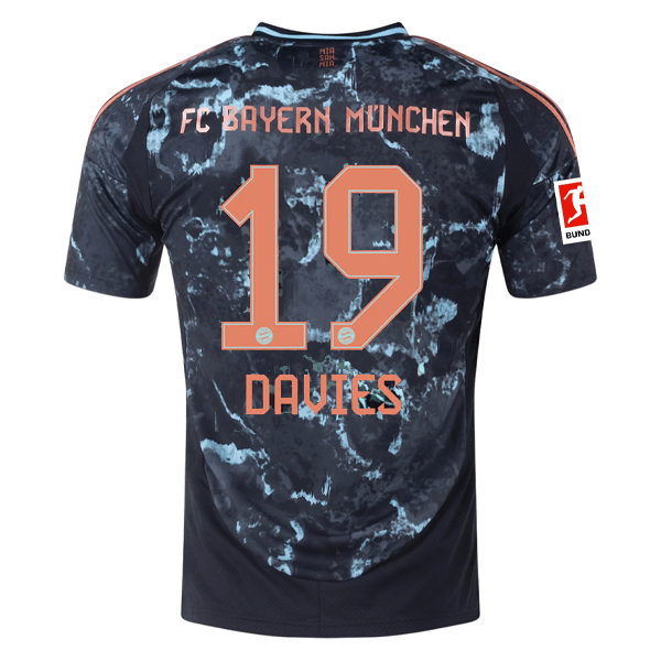 adidas Bayern Munich Alphonso Davies Away Jersey w/ Bundesliga Patch 24/25 (Black/Copper/Blue) | SoccerWearhouse