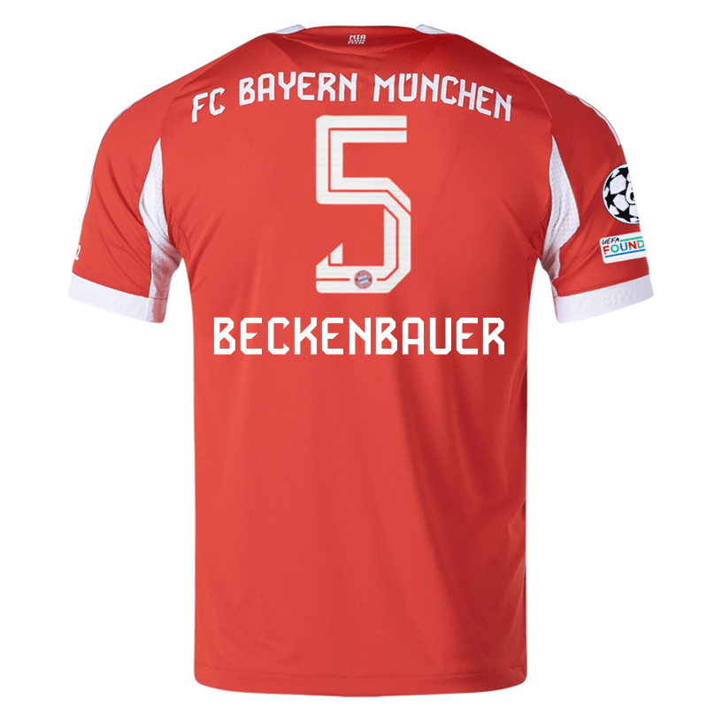 adidas Bayern Munich Beckenbauer Home Jersey w/ Champions League Patches 25/26 (Red) | SoccerWearhouse