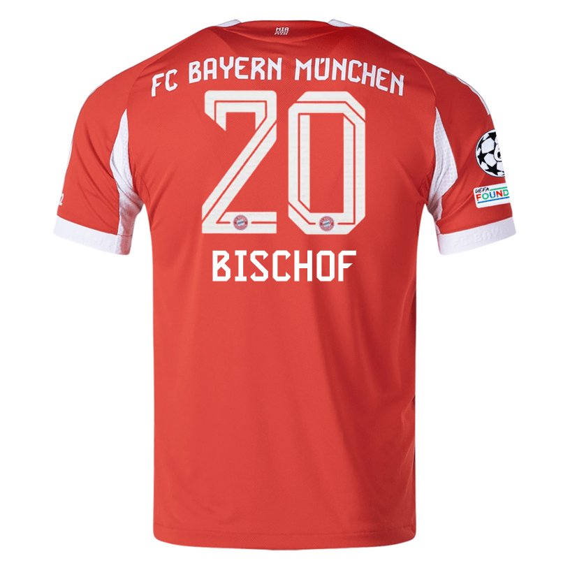 adidas Bayern Munich Bischof Home Jersey w/ Champions League Patches 25/26 (Red) | SoccerWearhouse