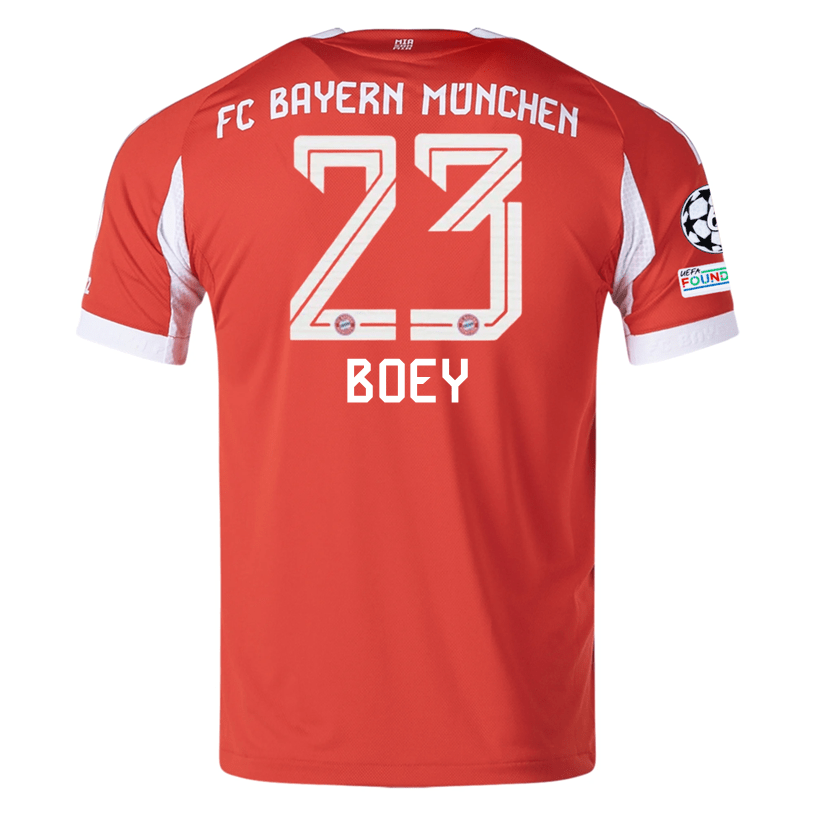 adidas Bayern Munich Boey Home Jersey w/ Champions League Patches 25/26 (Red) | SoccerWearhouse
