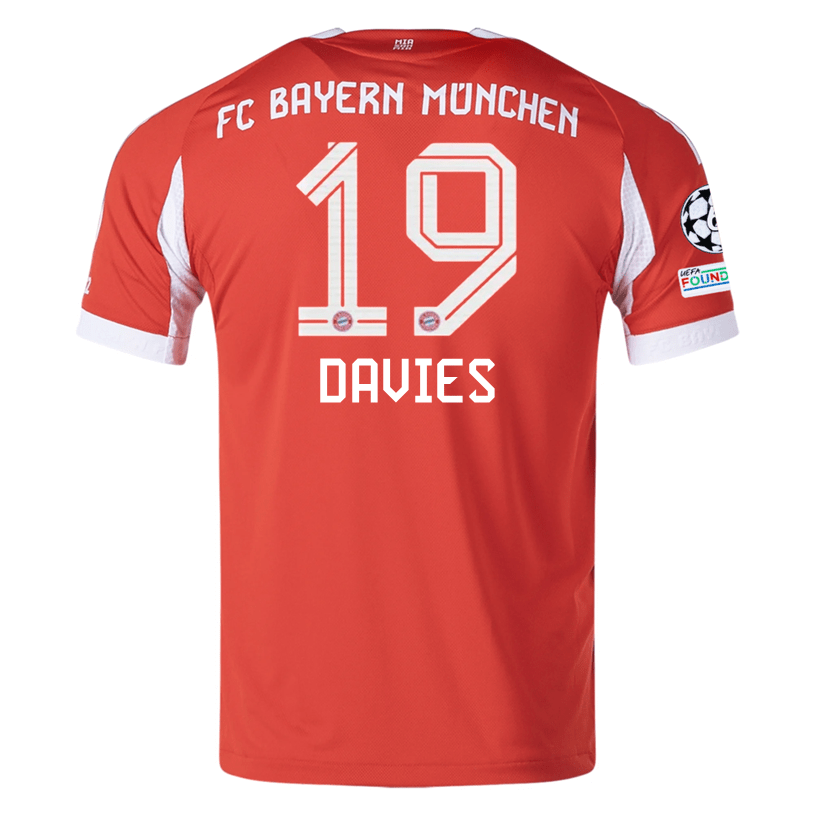 adidas Bayern Munich Davies Home Jersey w/ Champions League Patches 25/26 (Red) | SoccerWearhouse