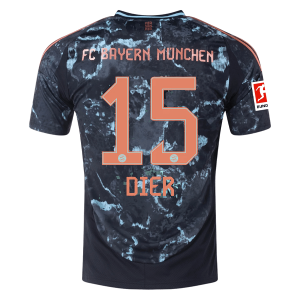adidas Bayern Munich Eric Dier Away Jersey w/ Bundesliga Patch 24/25 (Black/Copper/Blue) | SoccerWearhouse