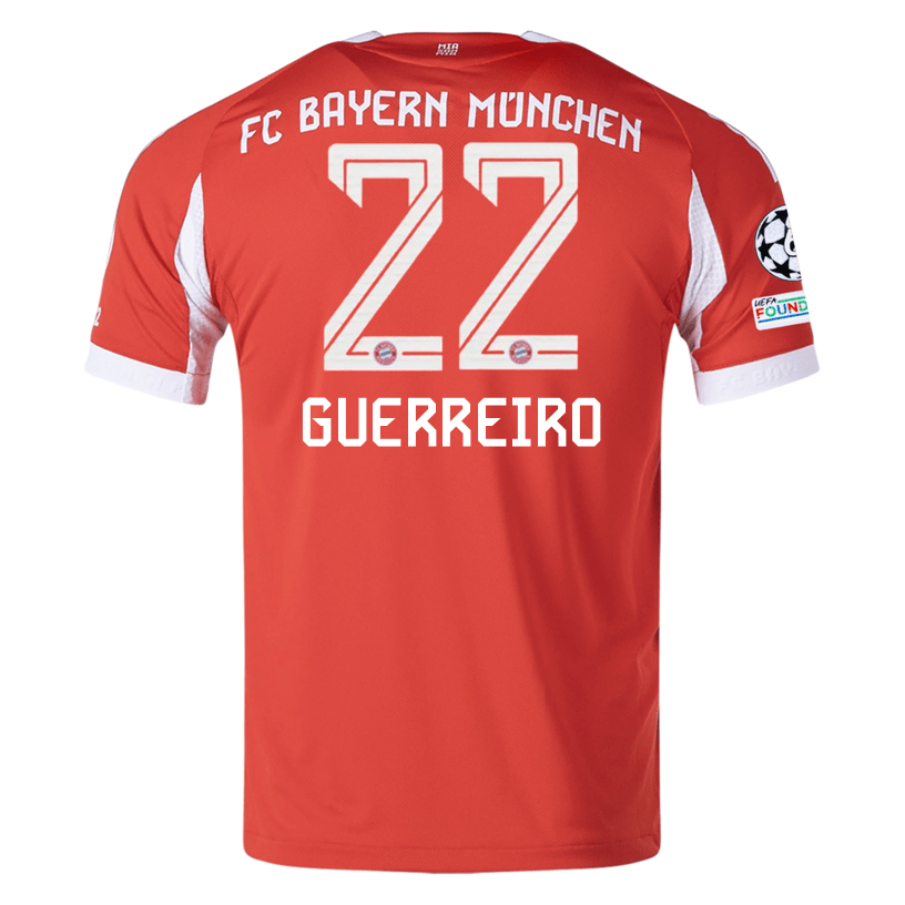adidas Bayern Munich Guerreiro Home Jersey w/ Champions League Patches 25/26 (Red) | SoccerWearhouse
