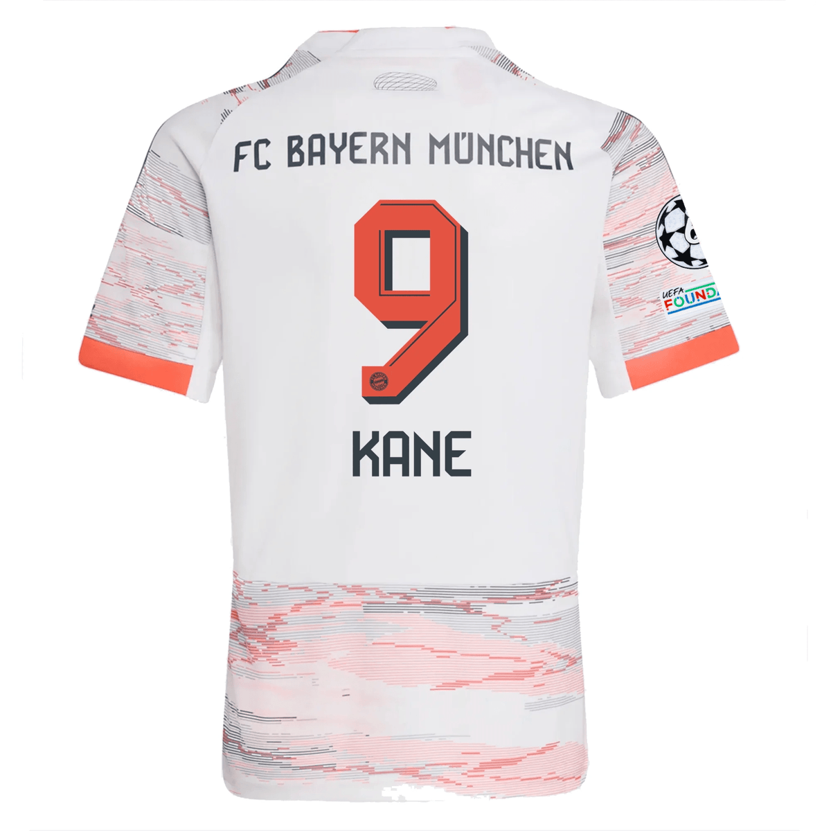 adidas Bayern Munich Harry Kane Away Jersey w/ Champions League Patches 25/26 (White/Red) | SoccerWearhouse