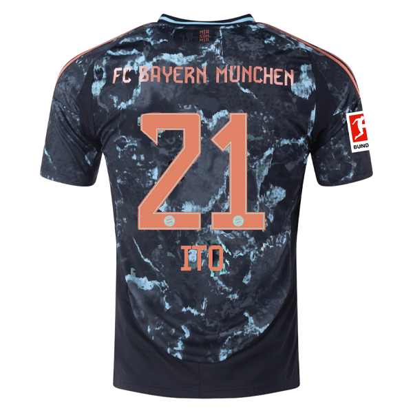adidas Bayern Munich Hiroki Ito Away Jersey w/ Bundesliga Patch 24/25 adidas Bayern Munich Hiroki Ito Away Jersey w/ Bundesliga Patch 24/25