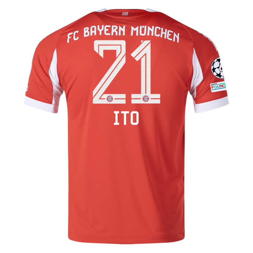 adidas Bayern Munich Ito Home Jersey w/ Champions League Patches 25/26 (Red) | SoccerWearhouse