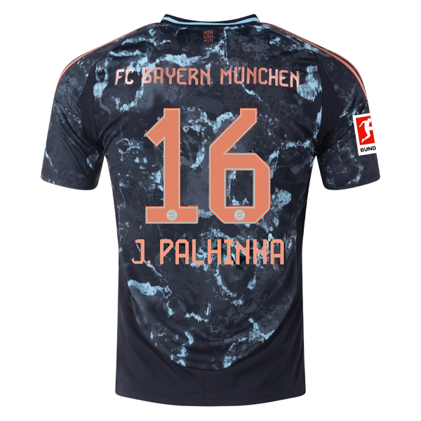adidas Bayern Munich João Palhinha Away Jersey w/ Bundesliga Patch 24/25 (Black/Copper/Blue) | SoccerWearhouse