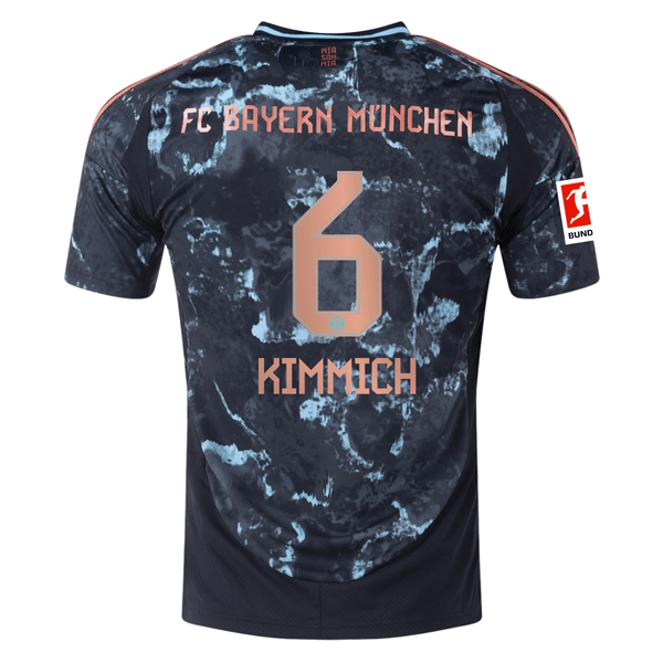adidas Bayern Munich Joshua Kimmich Away Jersey w/ Bundesliga Patch 24/25 (Black/Copper/Blue) | SoccerWearhouse