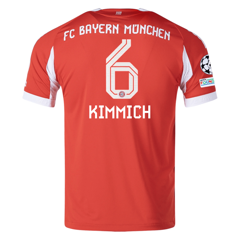 adidas Bayern Munich Kimmich Home Jersey w/ Champions League Patches 25/26 (Red) | SoccerWearhouse