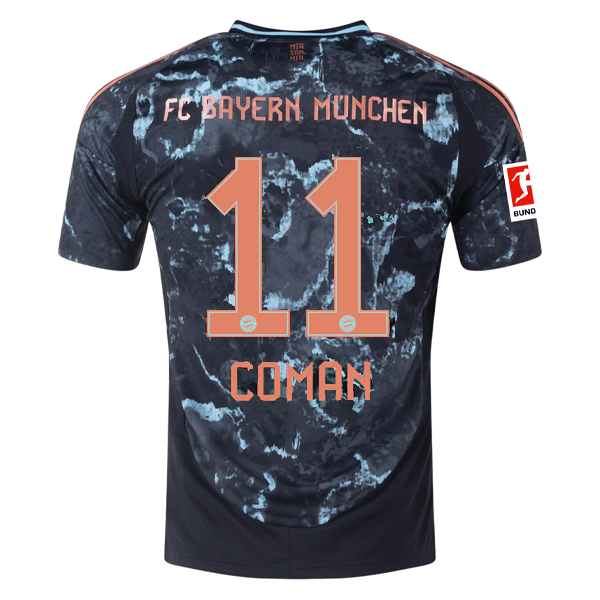 adidas Bayern Munich Kingsley Coman Away Jersey w/ Bundesliga Patch 24/25 (Black/Copper/Blue) | SoccerWearhouse