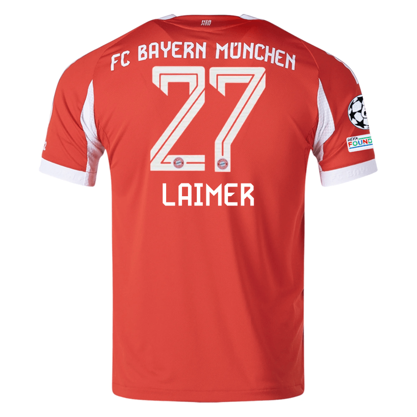 adidas Bayern Munich Laimer Home Jersey w/ Champions League Patches 25/26 (Red) | SoccerWearhouse
