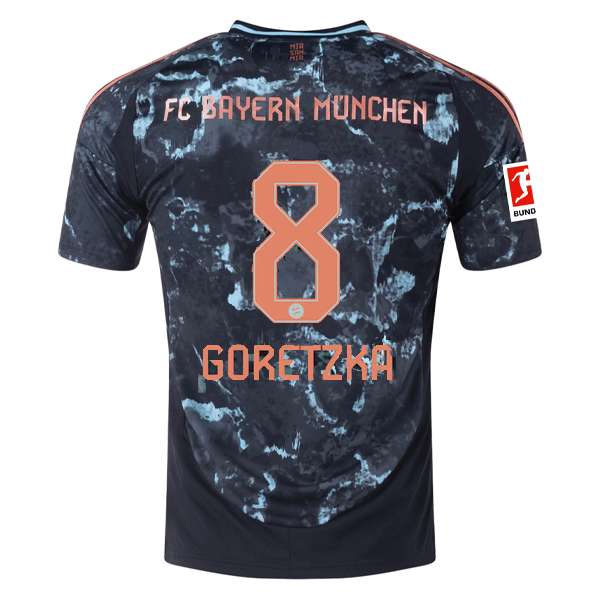 adidas Bayern Munich Leon Goretzka Away Jersey w/ Bundesliga Patch 24/25 (Black/Copper/Blue) | SoccerWearhouse