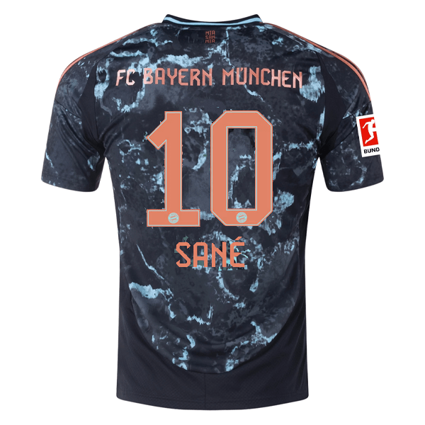 adidas Bayern Munich Leroy Sane Away Jersey w/ Bundesliga Patch 24/25 (Black/Copper/Blue) | SoccerWearhouse