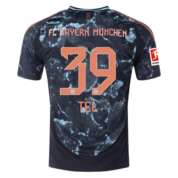 adidas Bayern Munich Mathias Tel Away Jersey w/ Bundesliga Patch 24/25 (Black/Copper/Blue) | SoccerWearhouse