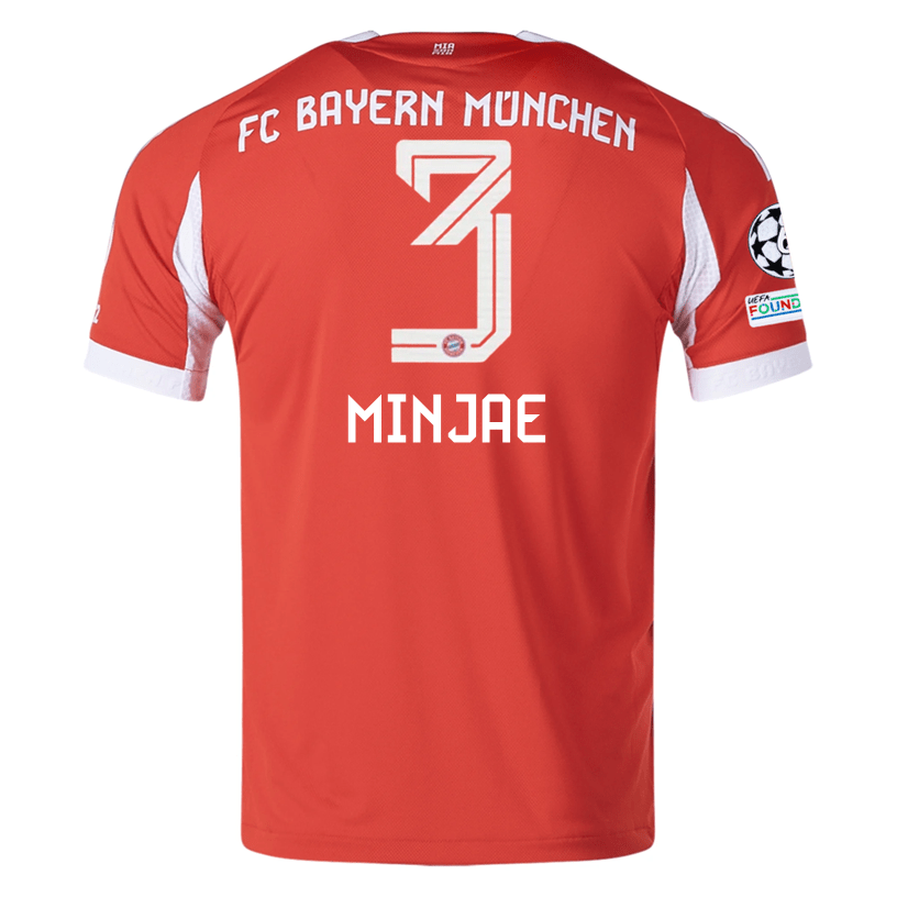 adidas Bayern Munich Minjae Home Jersey w/ Champions League Patches 25/26 (Red) | SoccerWearhouse