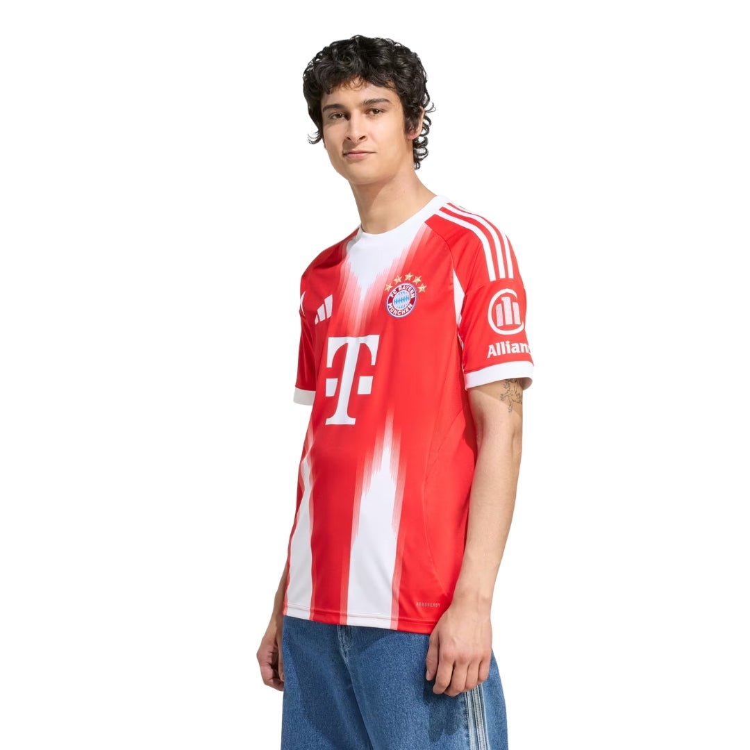 adidas Bayern Munich Pavlovic Home Jersey w/ Champions League Patches 25/26 (Red) | SoccerWearhouse