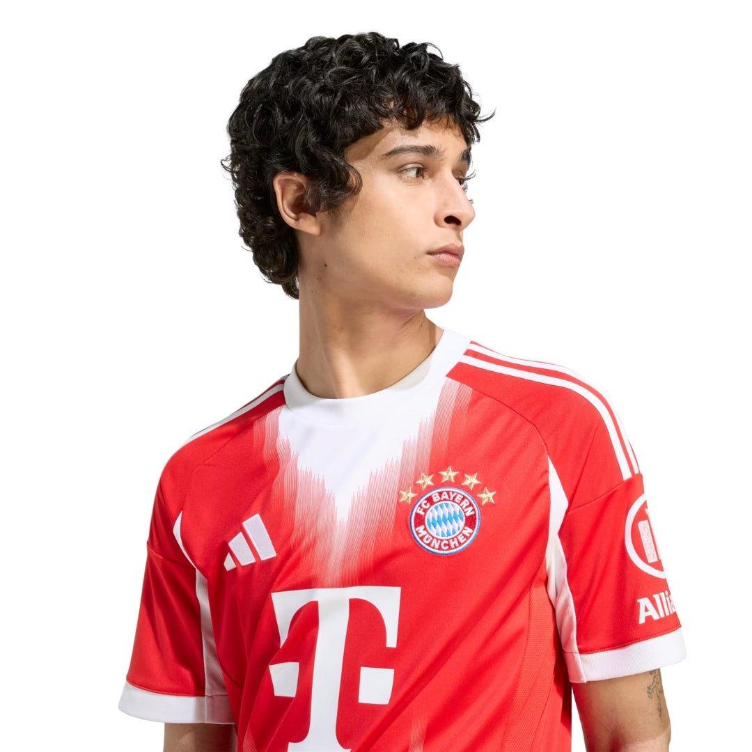 adidas Bayern Munich Pavlovic Home Jersey w/ Champions League Patches 25/26 (Red) | SoccerWearhouse
