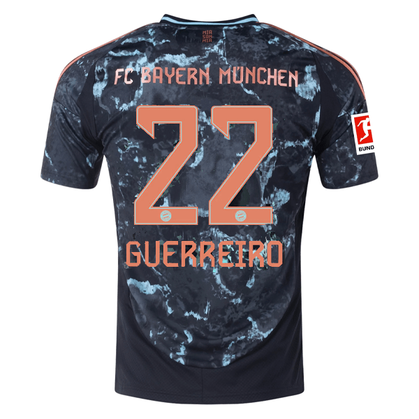 adidas Bayern Munich Raphaël Guerreiro Away Jersey w/ Bundesliga Patch 24/25 (Black/Copper/Blue) | SoccerWearhouse