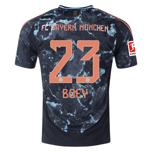 adidas Bayern Munich Sacha Boey Away Jersey w/ Bundesliga Patch 24/25 (Black/Copper/Blue) | SoccerWearhouse