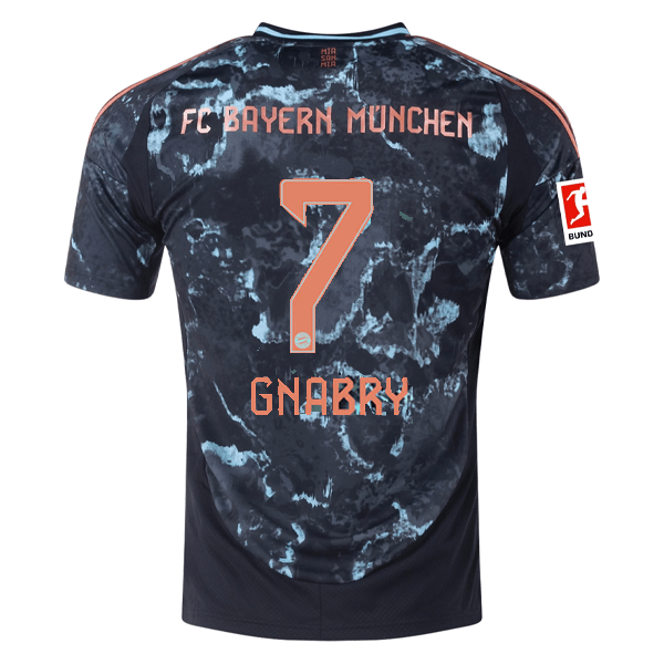 adidas Bayern Munich Serge Gnabry Away Jersey w/ Bundesliga Patch 24/25 (Black/Copper/Blue) | SoccerWearhouse