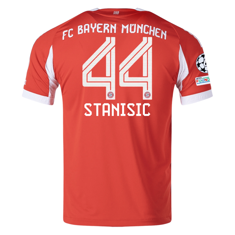 adidas Bayern Munich Stanisic Home Jersey w/ Champions League Patches 25/26 (Red) | SoccerWearhouse