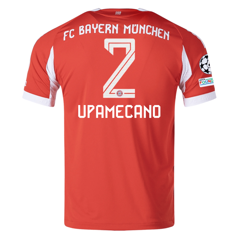 adidas Bayern Munich Upamecano Home Jersey w/ Champions League Patches 25/26 (Red) | SoccerWearhouse