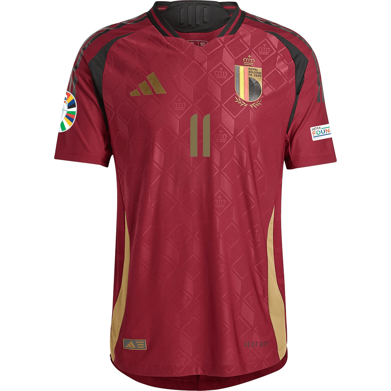 adidas Belgium Authentic Jeremy Doku Home Jersey w/ Euro 2024 Patches 24/25 (Burgundy) | SoccerWearhouse