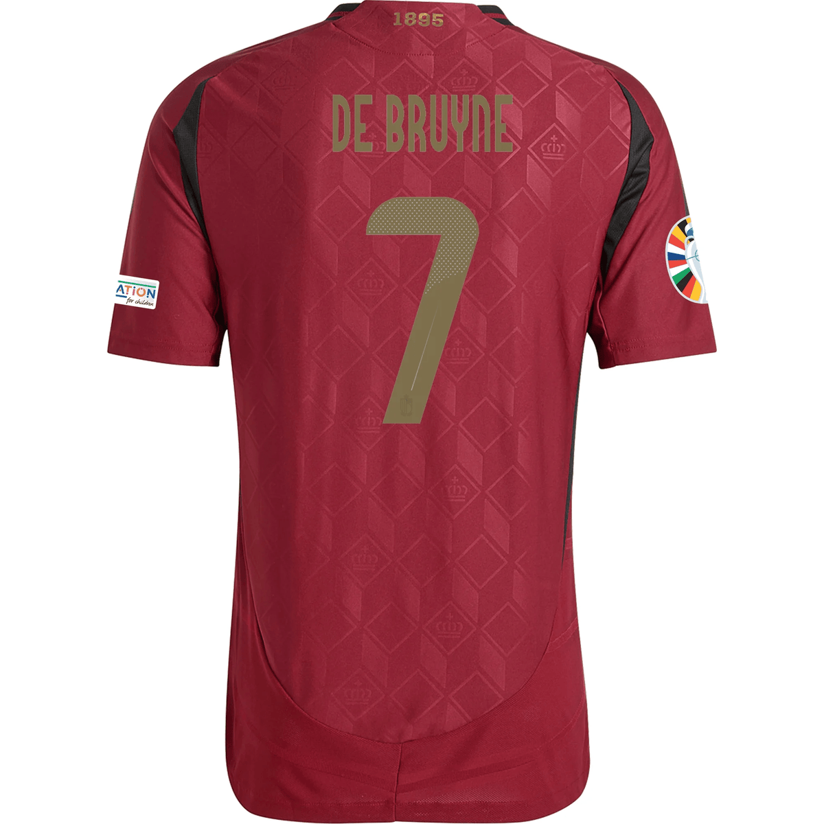 adidas Belgium Authentic Kevin De Bruyne Home Jersey w/ Euro 2024 Patches 24/25 (Burgundy) | SoccerWearhouse