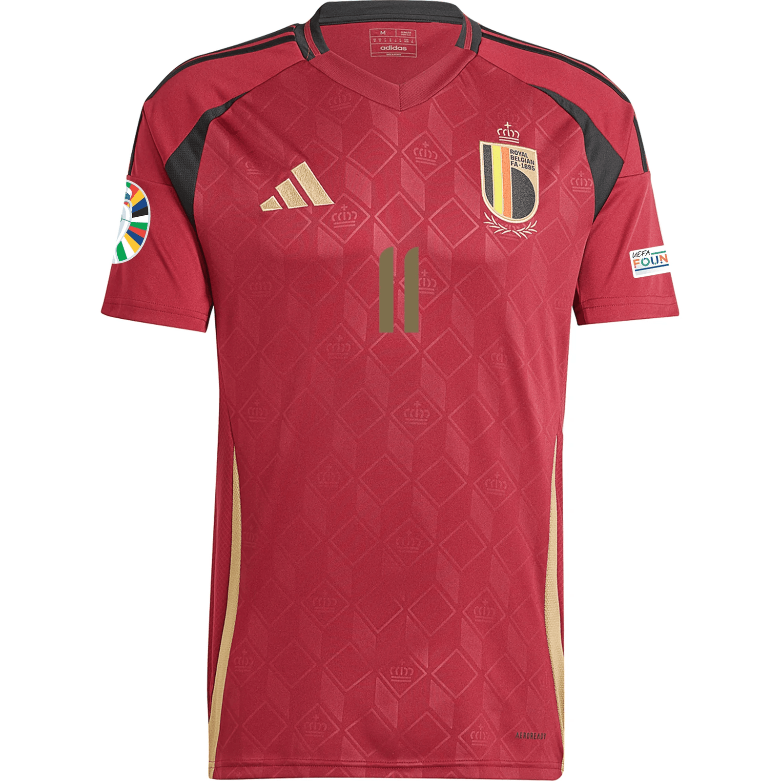 adidas Belgium Jeremy Doku Home Jersey w/ Euro 2024 Patches 24/25 (Burgundy) | SoccerWearhouse